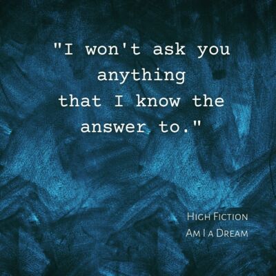 Lyric card: “I won’t ask you anything that I know the answer to.” from Am I a Dream
